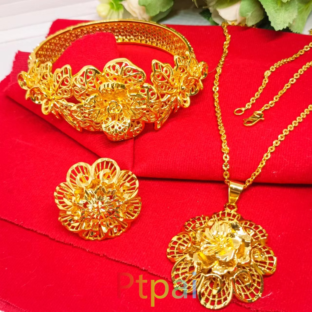 Set perhiasan gelang kendari+kalung+cincin lapis emas 24K gold terbaru fashion dubai xuping anti karat tidak mudah luntur