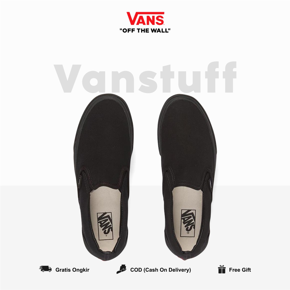 Vans Slip On Full Black Original  BNIB Couple Pria Wanita Global Market Waffle EVB Ori Authentic Hitam