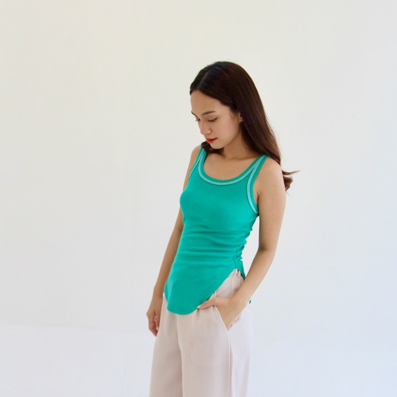 RHEA TOP | Long Oval Tanktop Ribbed Knit Stretch Rib Tank Top Summer SOMA