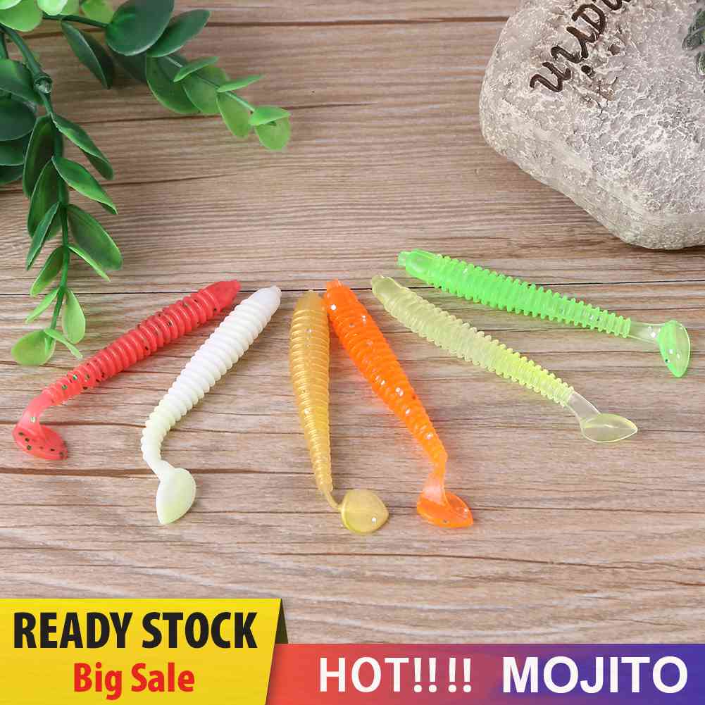 20Pcs Umpan Pancing Bentuk Cacing Ekor T Bahan PVC Lembut 10 Warna Ukuran 2g / 7.5cm