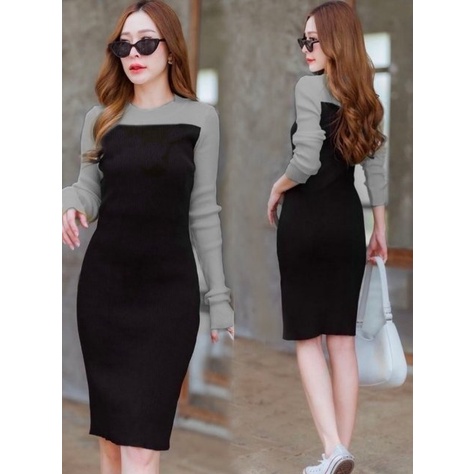 Dress Wisani - Dress Twotone Wanita - Casual Dress Terbaru - Dress Lengan Panjang