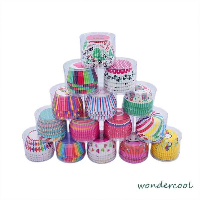 100 Pcs Muffin Warna-warni Cupcake Kertas Cangkir Kue Kotak Kue Cup Case Cup Cake Kertas Kue-Won