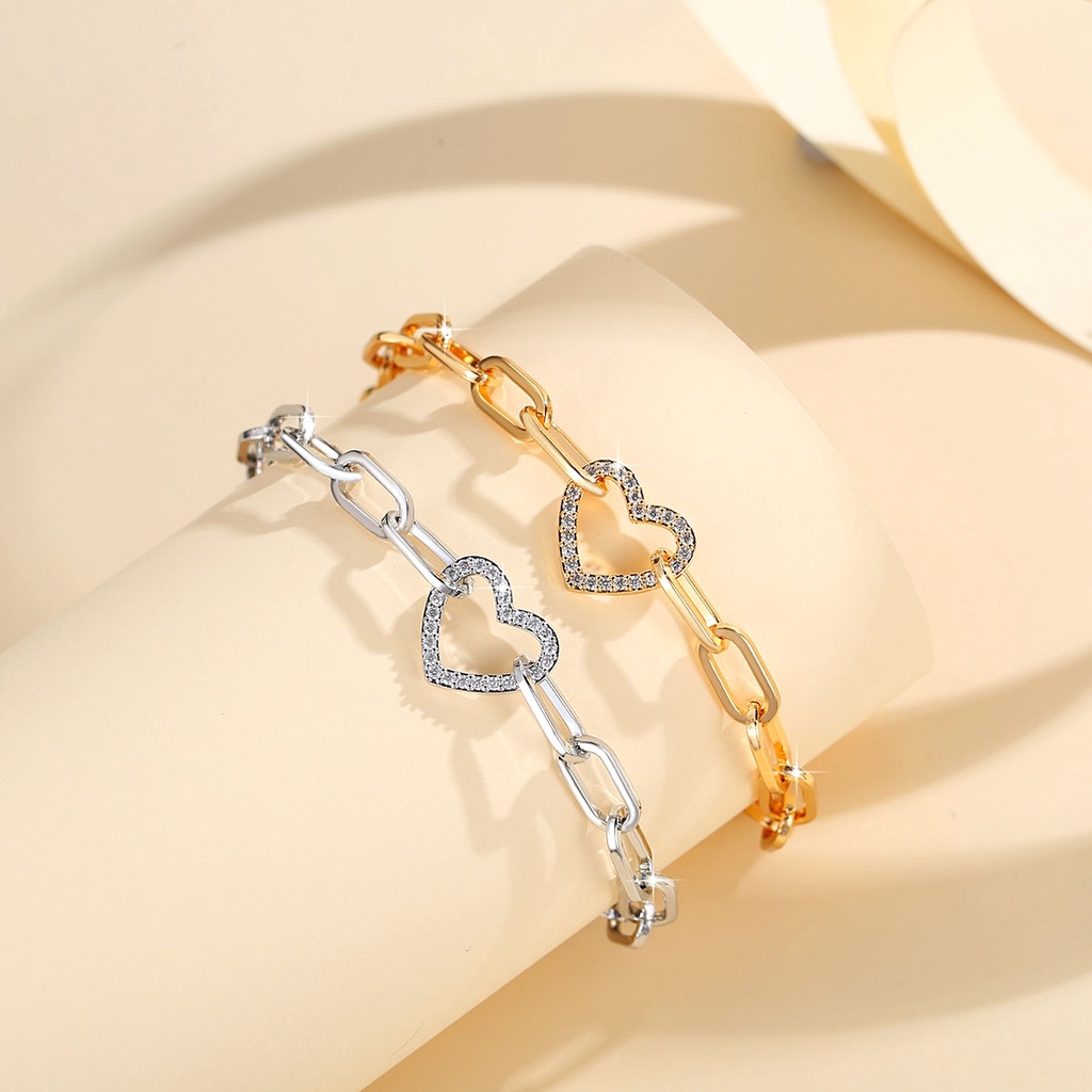 Y766 【Barang spot】18k Gold Plated Gelang Hati Sederhana Gaya Gelang Paper Clip Titanium Anti Karat
