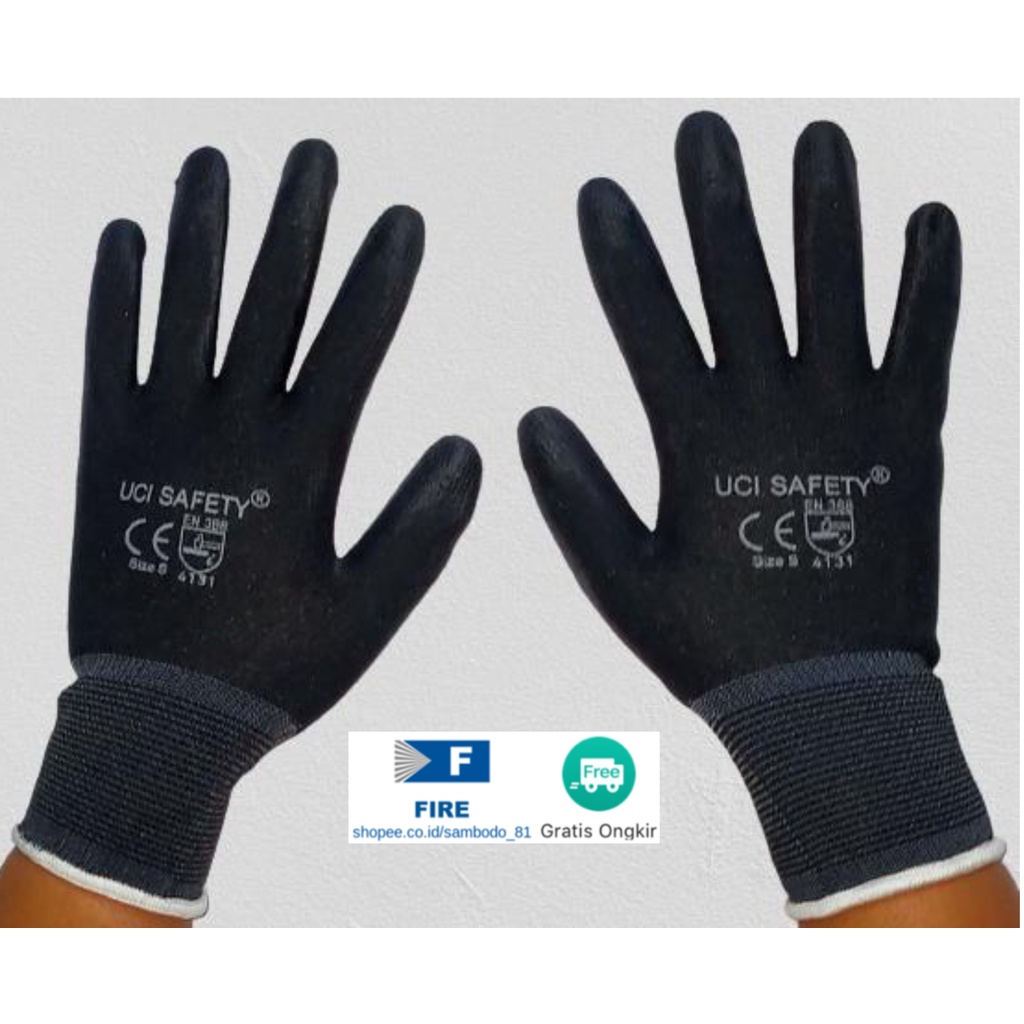 Sarung Tangan Safety Gloves Security Dilapisi Karet Industri Pabrik Uci Safety Motor Bengkel otomotif Bagunan Coating Karet Pengaman kerja Packing PU Statis Multitask Karet Palm Fit