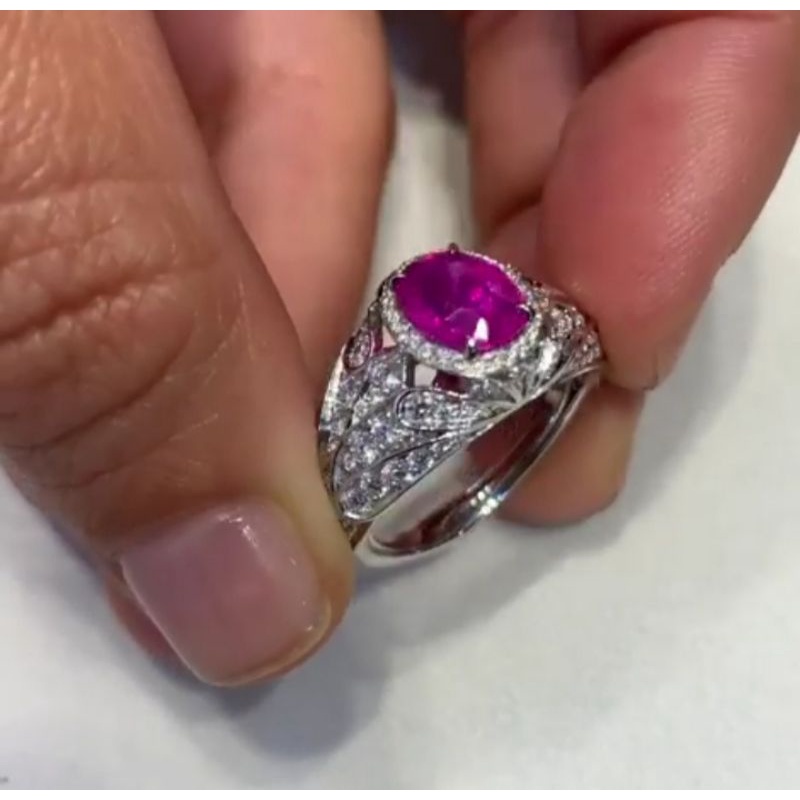 rare item natural [RUBY BURMA NO HEAT 5.7CT TOP KRISTAL] emban cincin wanita ring emas putih 18k per