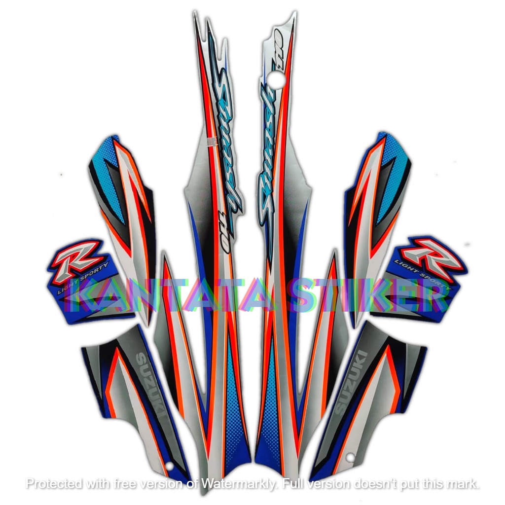 Sticker Striping Motor Suzuki Smash 110 2005 Silver-Biru