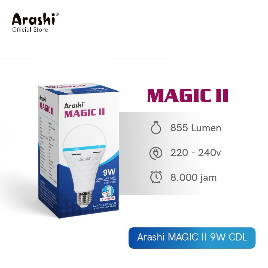 Lampu LED emergency Arashi Magic 10 watt 10w nyala walau mati lampu