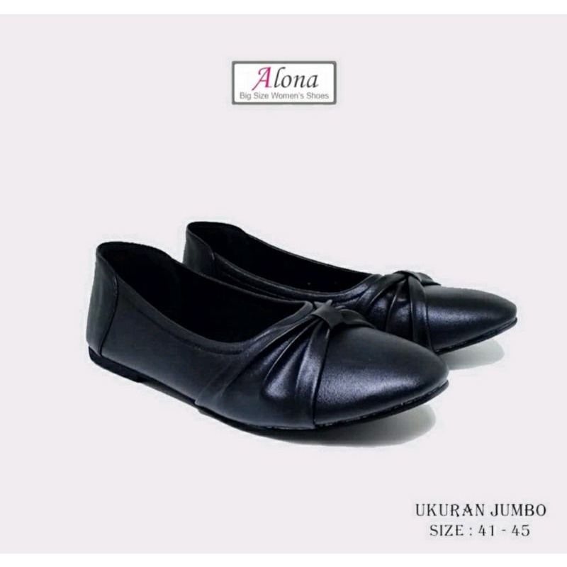 Flatshoes Big Size 41-45 / Sepatu Flat Balet Kulit JUMBO Sepatu Teplek Hitam, 41