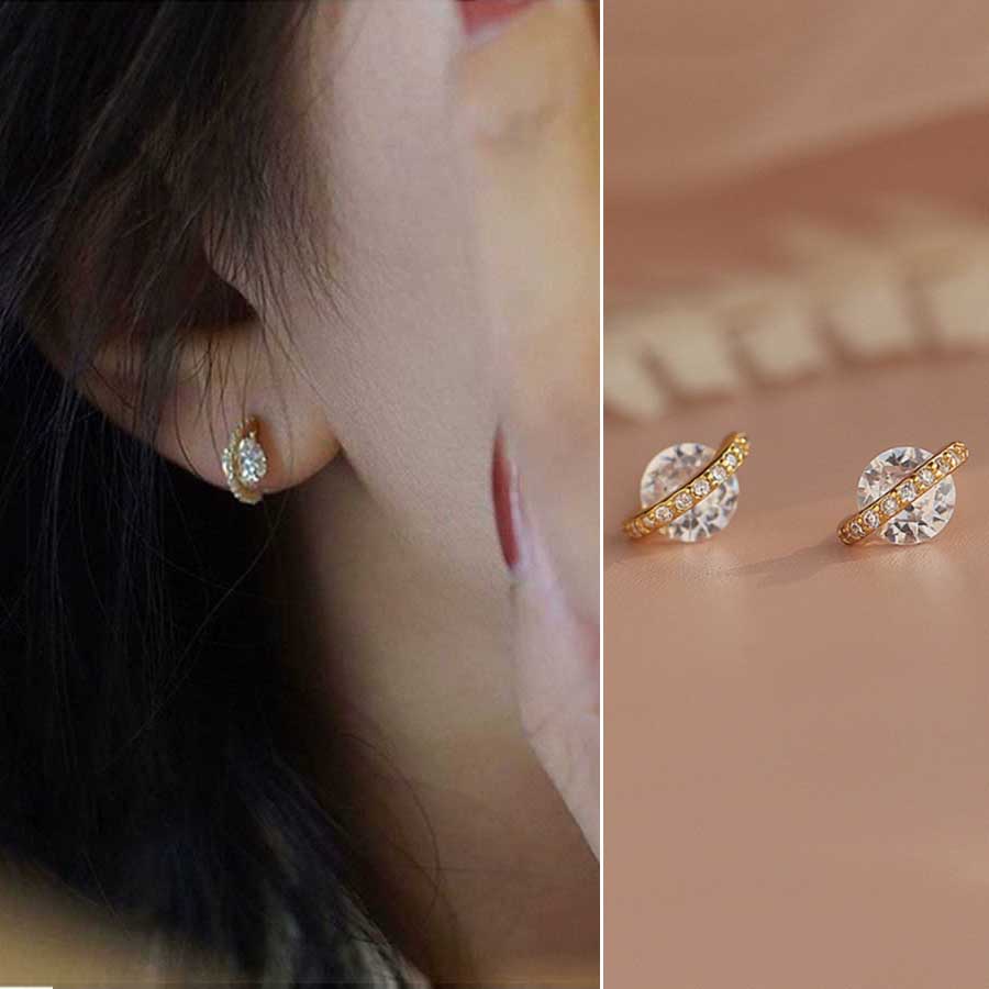 Anting Stud Zircon Berlian Imitasi Bahan S925 Sterling Silver Lapis Emas Gaya Retro Punk Korea Untuk Wanita