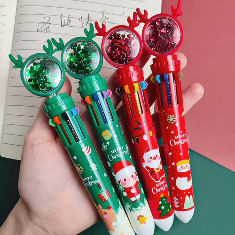 1pc Pulpen Multifungsi Motif Kartun Santa Claus / Pohon Natal / Rusa Warna-Warni Untuk Alat Tulis Sekolah / Kantor