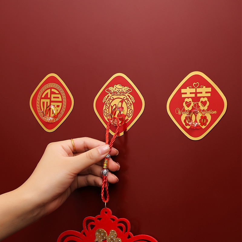 Acrylic Decorative Hooks Random Spring Festival Non-marking Hooks Joyful New Year Decorative Stickers Exquisite Home Storage Hooks Chinese Holiday Window Stickers