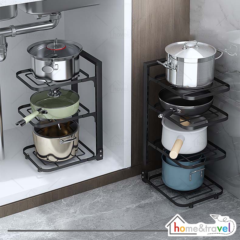 HOVELSHOP Rak Panci Dapur Bawah Wastafel Susun Pot Kabinet Stainless Steel Tingkat Serbaguna