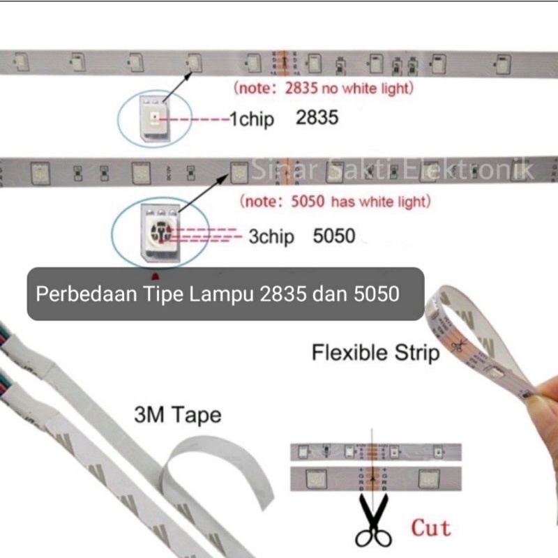 Lampu Led Strip Rgb Remote warna warni 10m 10 meter anti air adaptor 2835 5050