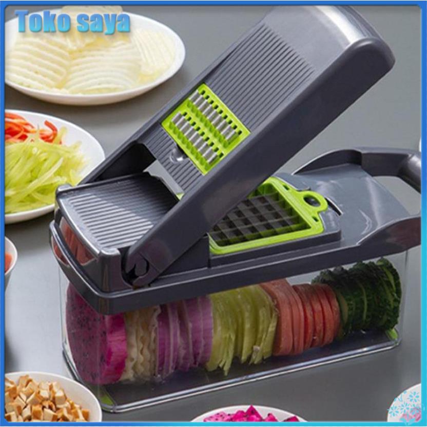 Parutan Serbaguna Penampung Slicer Draining Bracket 12 in 1 / parut buah sayur bumbu dapur singkong 