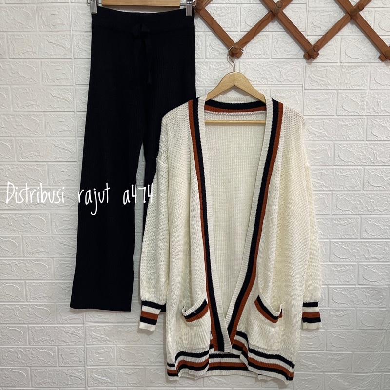 ONESET CARDIGAN RAJUT LONG CARDI LUNA OVERSIZE SETELAN KULOT DAN ROK