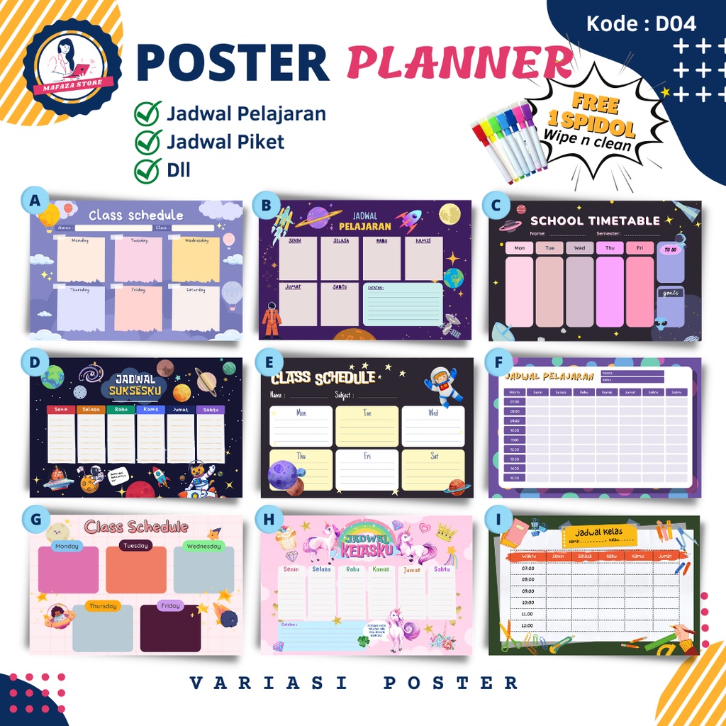 

Poster wipe and clean jadwal sekolah jadwal piket anak anak Weekly Planner Poster edukasi Best seller Timetable