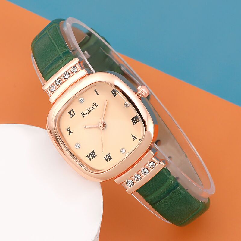 Jam Tangan Wanita A0187 Fashion Square Diamond Inlaid  Quartz Watches