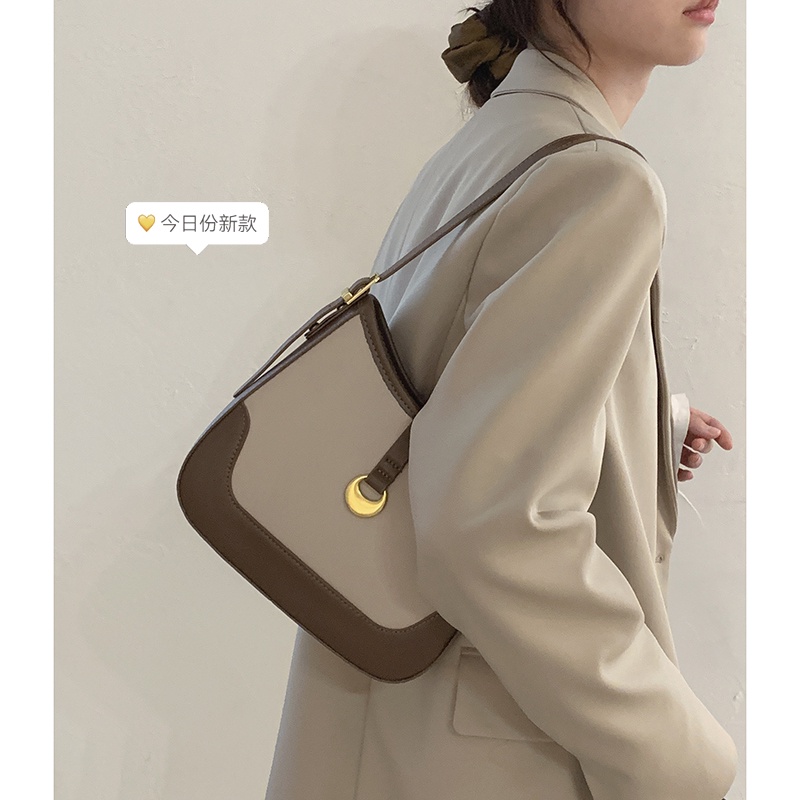 Suhao niche tas ketiak wanita 2022 baru musim gugur dan musim dingin all-match warna kontras tas pelana high-end fashion single-shoulder messenger bag