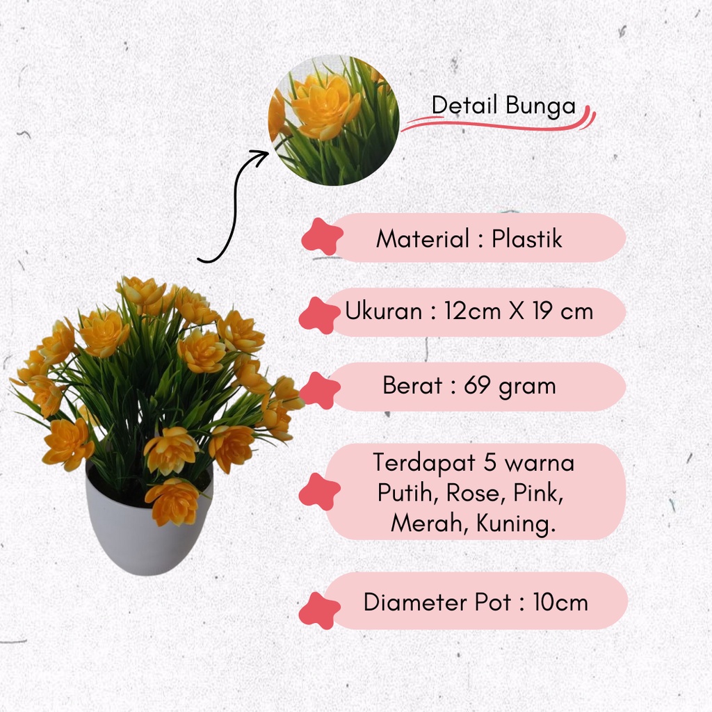 Tanaman Bunga Hias Plastik  Pot Bunga Hias Plastik Ornamen Bunga Krisan Artificial Flower Dekorasi Rumah PBP23