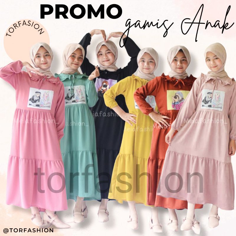 Gamis Anak Tanggung Crinkle Airflow 9-13 Th Midi Dress Anak Terbaru Gambar Print