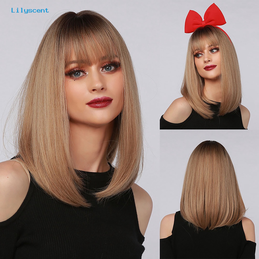 Wig Rambut Wanita Model Panjang Sedang Lurus Warna Gradasi Untuk Natal