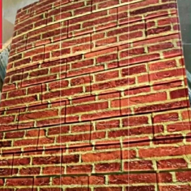 wallpaper foam premium permukaan timbul motif bata list kuning