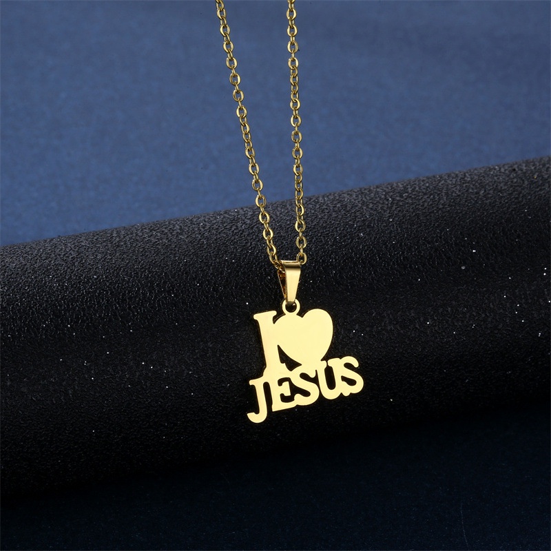 Kalung Anting Jimat Agama Yesus Tulisan i Love Jesus Bahan Stainless Steel S925 Untuk Wanita