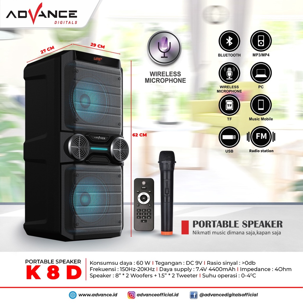 medan elektronik speaker portable advance k8d bonus mic wireless