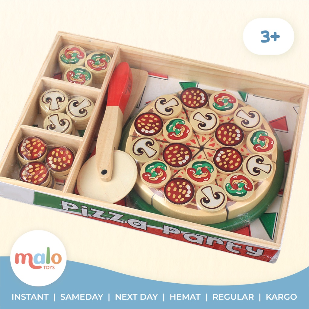 MALOTOYS - Melissa Doug Wooden Pizza Slice Pretend Play Mainan Velcro Peran Masak-Masakan Kayu Poton