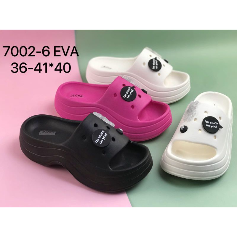 EVA Sandal Wedges Wanita Import Bahan Spons Rubber Super Ringan Empuk Elastis Tinggi 5 Cm Anti Slip Tebal Motif Stuck On You BALANCE 7002-A6