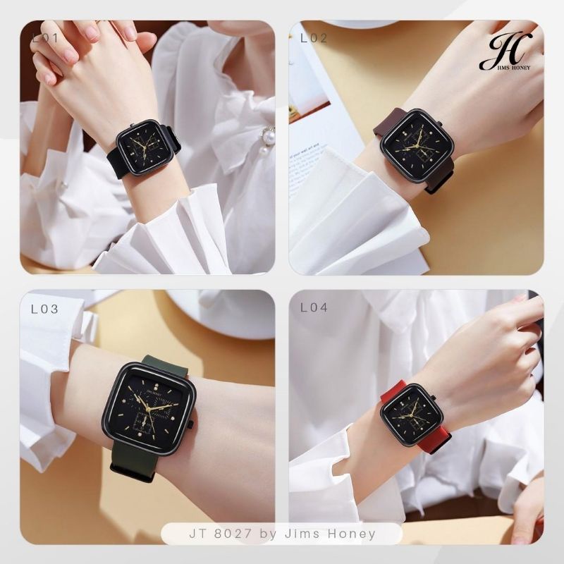 JIMS HONEY 8027 ORI JAM TANGAN RUBBER BAND UNISEX WANITA PRIA ANTI AIR QUARTZ WATCH TALI KARET BOX