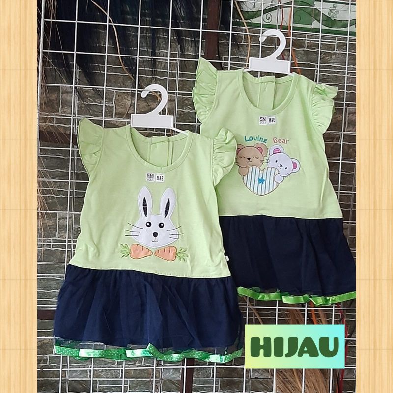 Dress Baju bayi perempuan aksen tile bordir (usia 3-12 bulan)