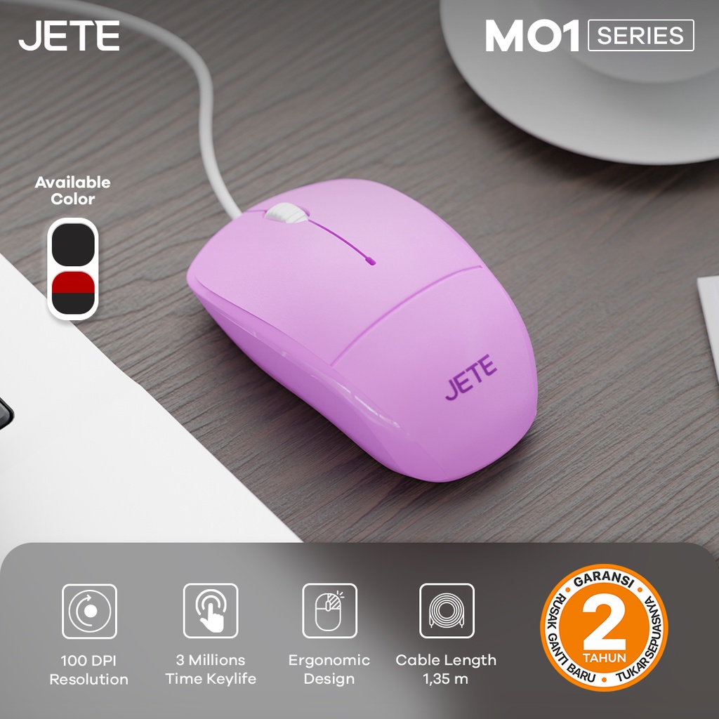 Mouse Kabel Optical JETE MO1 1000DPI - Garansi Resmi 2 Tahun - Merah