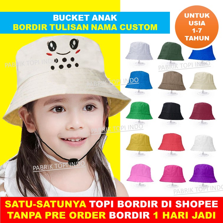 Bucket Anak Boba dan Custom Bordir Nama Tulisan Untuk 1 - 7 Tahun