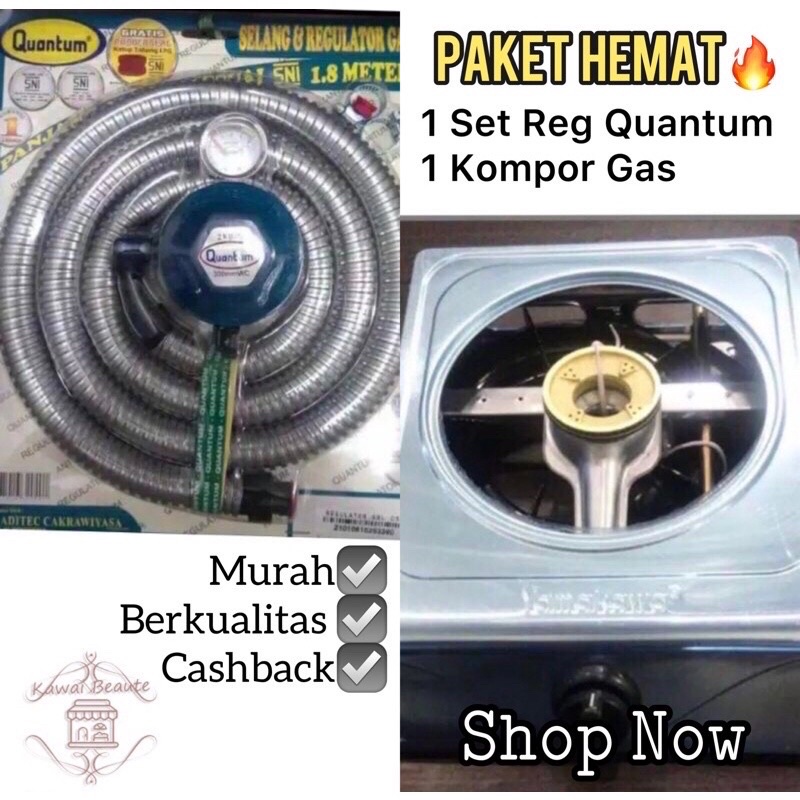 Kompor 1Mata + Regulator Quantum - Tungku 2Mata/ 1Mata pembakar awet - Pemantik elektrik yang praktis dioperasikan