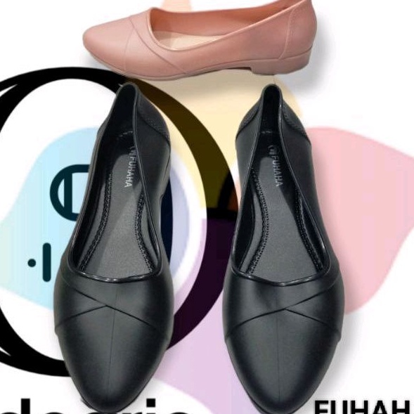 Fuhaha TJ722 - Sepatu Flat Shoes Jelly Wanita Untuk Kerja Motif Salur Size 36 - 40