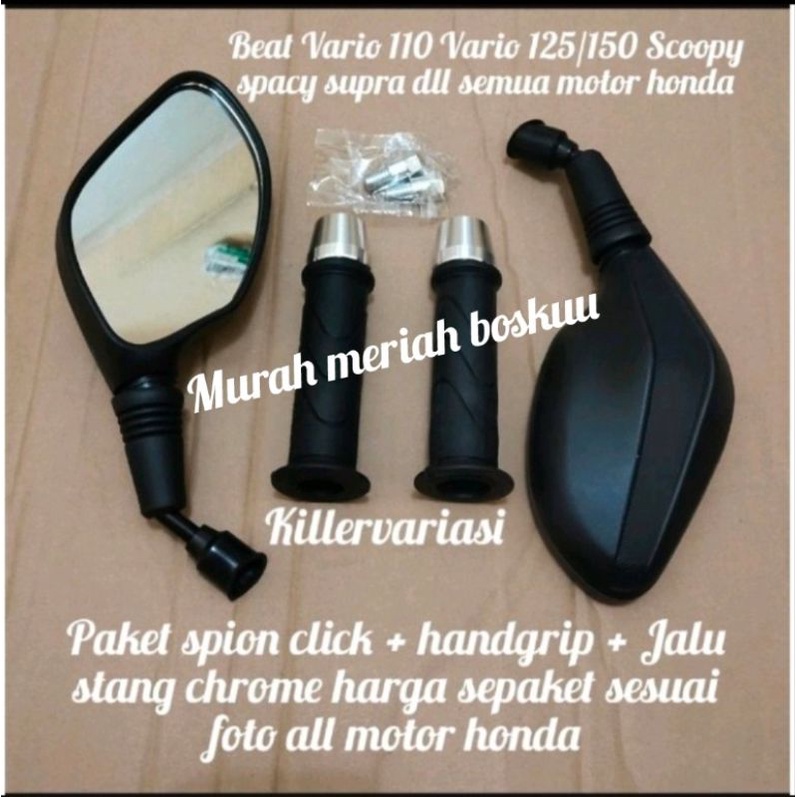 Promo paket spion click + handgrip standar Honda + Jalu stang chrome  semua motor Honda beat Vario 110/125/150 Scoopy supra Supra x 125 kharisma dll harga sepaket