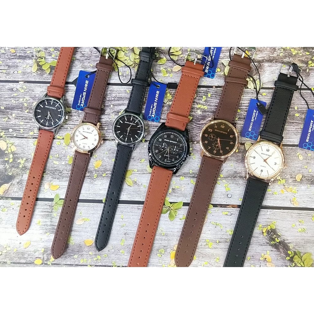 Premium (RRW) COD JAM TANGAN BWIN SPORT ANALOG kulit cowok/cewek terbaru free box Distributor