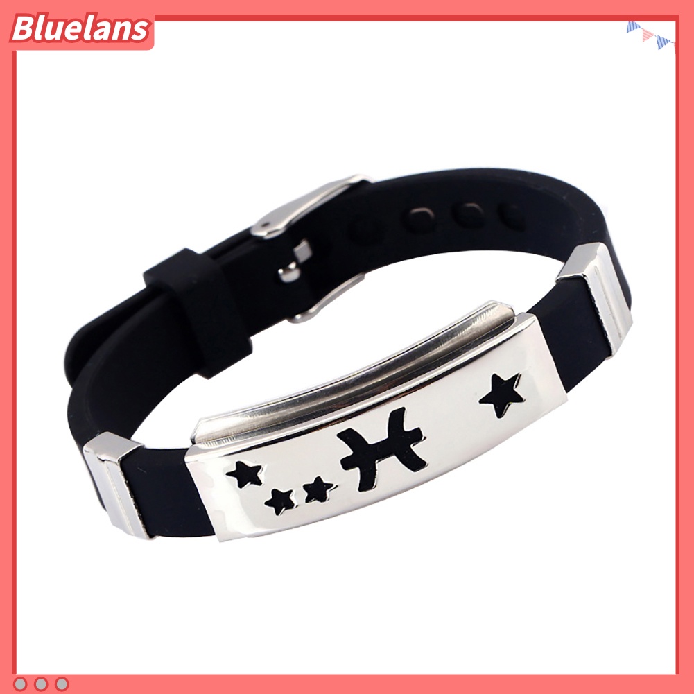 [bluelans]Men's Horoscope Stainless Steel Silicone Wristband Bangle Clasp Cuff Bracelet