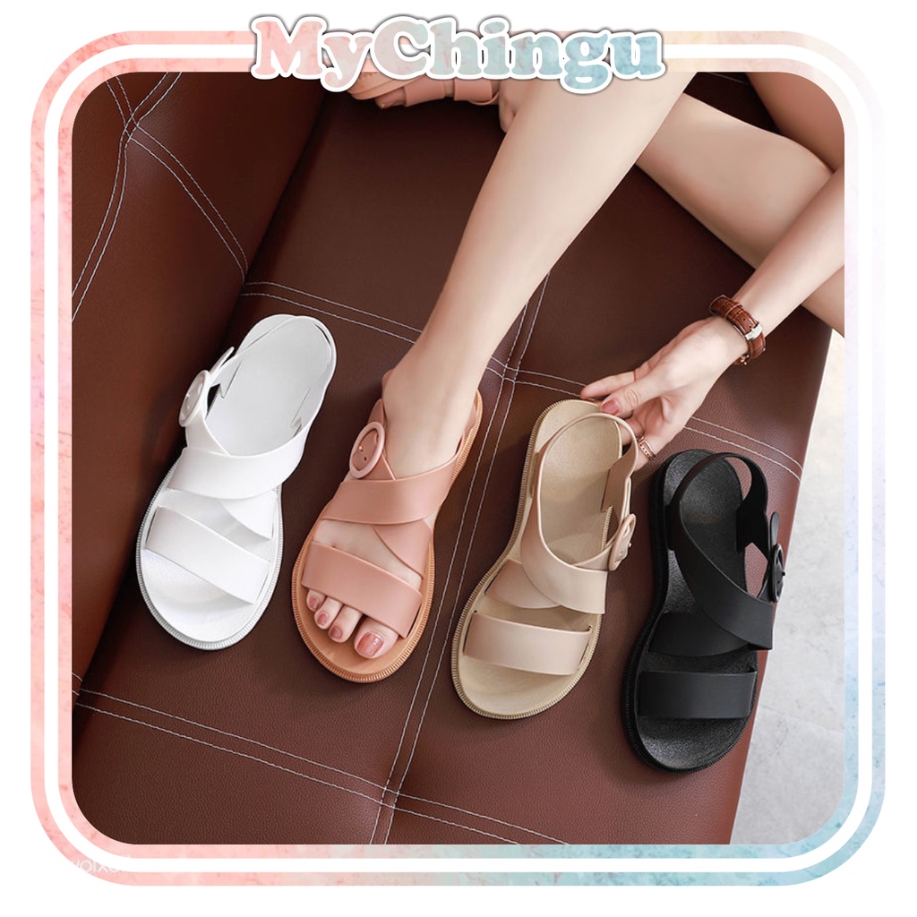 ❀ Chingu ❀ SA009 Sandal Wanita Polos Santai Bahan Karet Import Murah