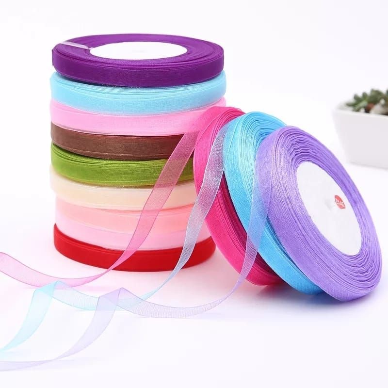 Pita Organdi List Emas 3/8 inch/1 cm (10 roll x 50 YARD)