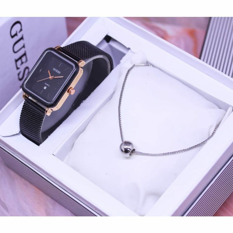 Jam Tangan Guess Wanita Free Kalung Kasual Formal Wanita Bisa COD