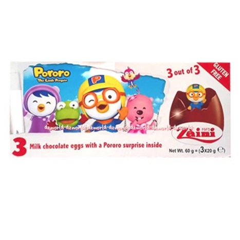 Zaini Pororo Piguin Coklat Telor Egg Chocolate Berisi 3pcs isi Mainan Anak Pororro Zainni Porroro Eggs Egs Chocolate