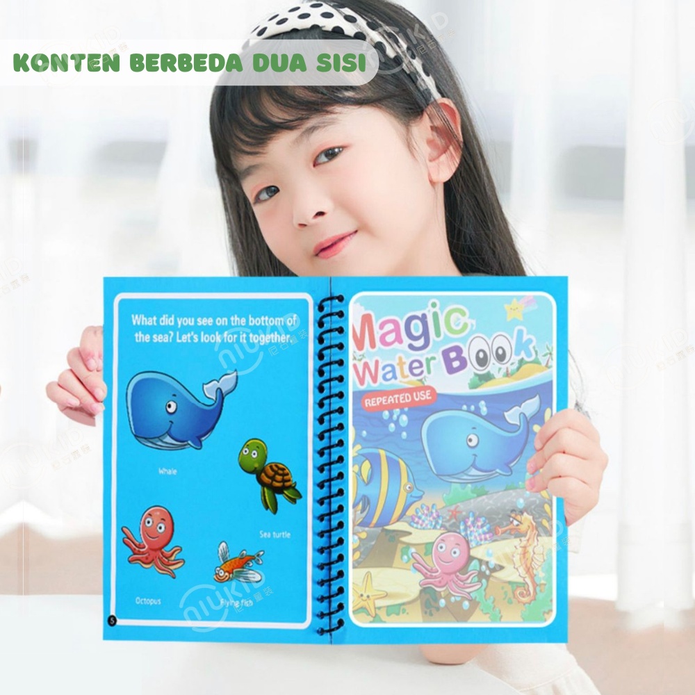 NIUKID MAGIC WATER BOOK MAGIC WATER PEN BUKU GAMBAR MEWARNAI BUKU WARNA MAINAN EDUKASI ANAK