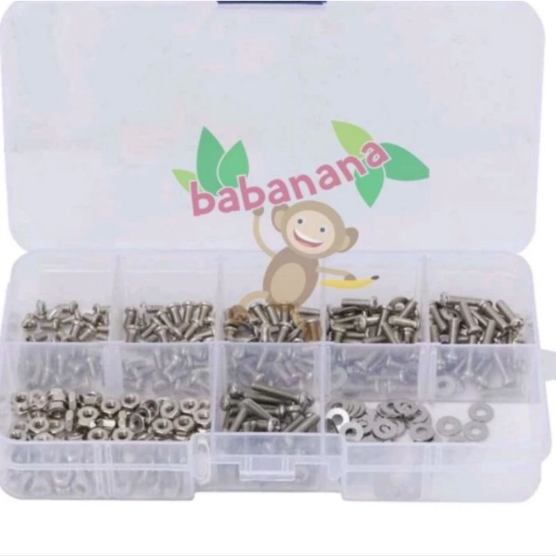 360pcs M2.5 baut mur washer set screw ring assortment kit stainless