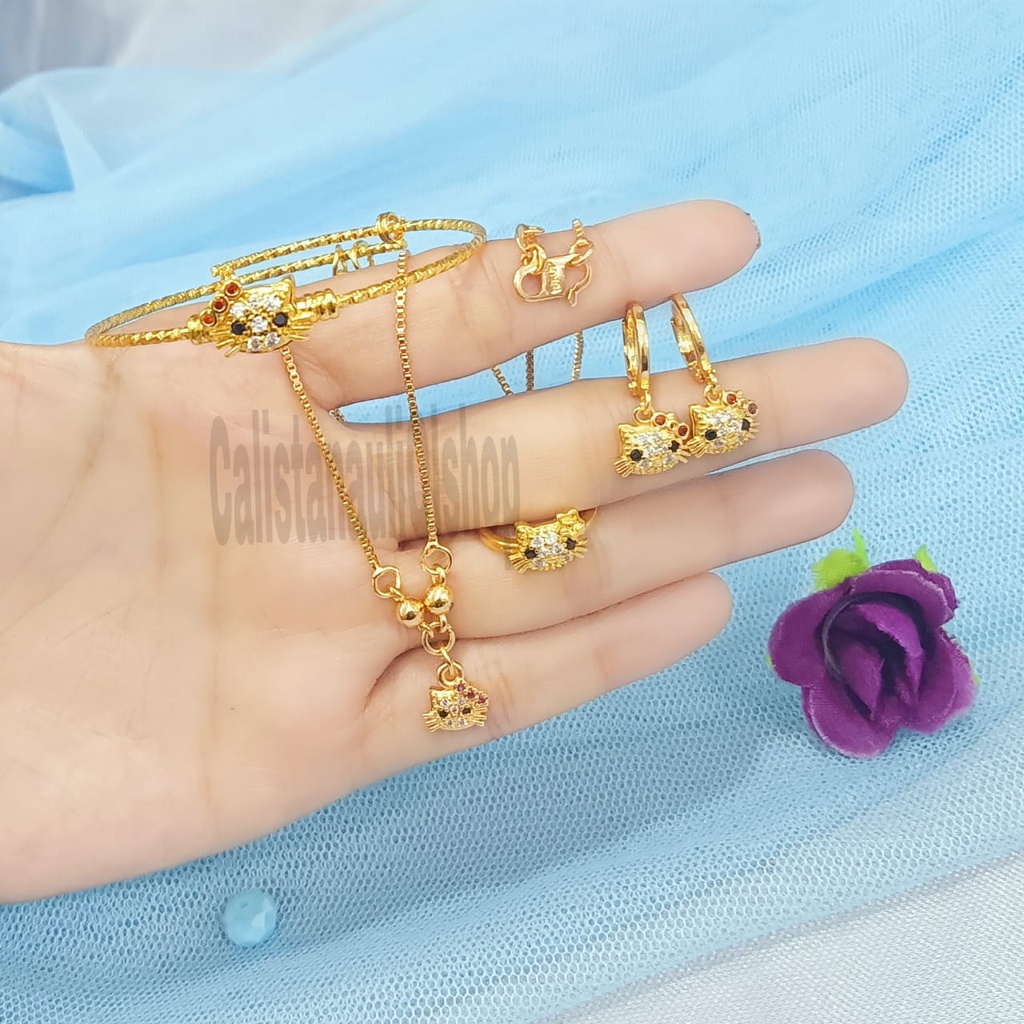 SET ANAK MATA HELLO KITTY PERHIASAN EMAS KOREA ANTI KARAT DAN ANTI LUNTUR
