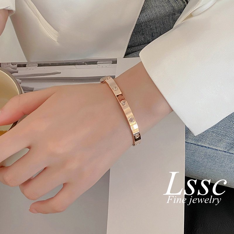 Gelang Titanium Wanita Anti Karat Selamanya Berlian Emas 18K Fashion Korea Aksesoris Perhiasan