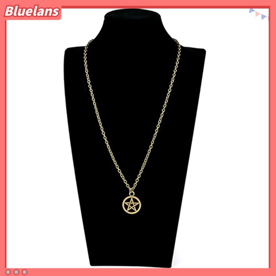Bluelans Women Men Round Hollow Star Pentagram Pendant Necklace Xmas Gift Cool Jewelry