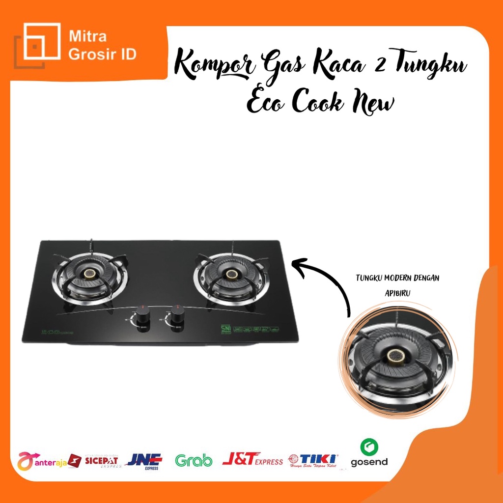 KOMPOR GAS KACA  2 TUNGKU ECO COOK-NEW
