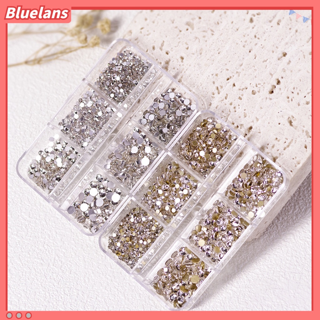 Bluelans 1688Pcs / Kotak 6 Sekat Berlian Imitasi Untuk Dekorasi Nail Art DIY